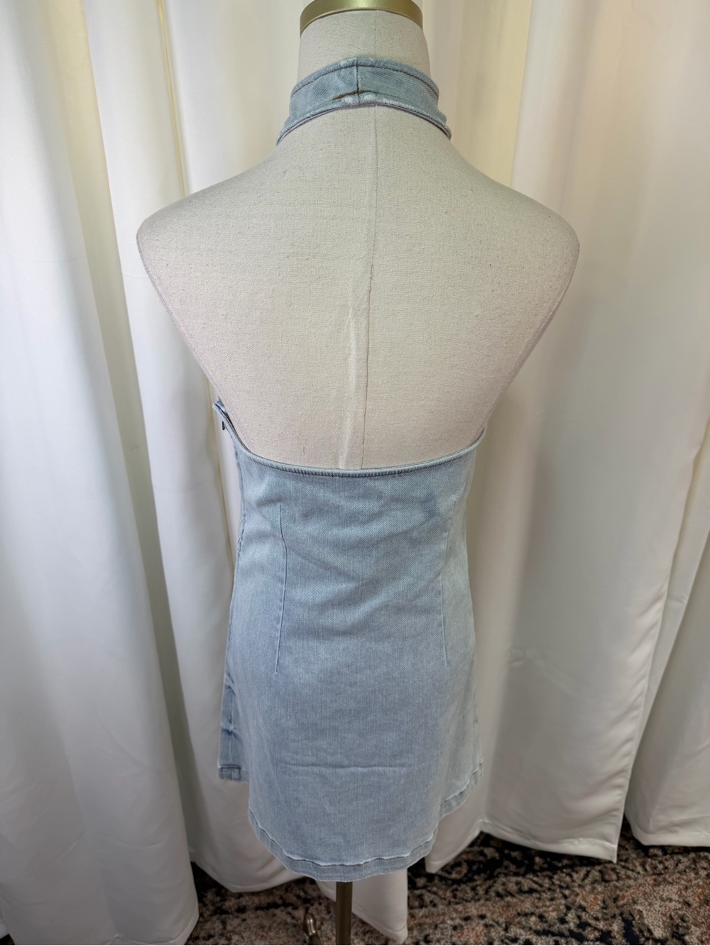 NWT SER.O.YA ‘Hugo’ Denim Halter Crossover Mini Dress in “Coastline” Size Large - Picture 12 of 16
